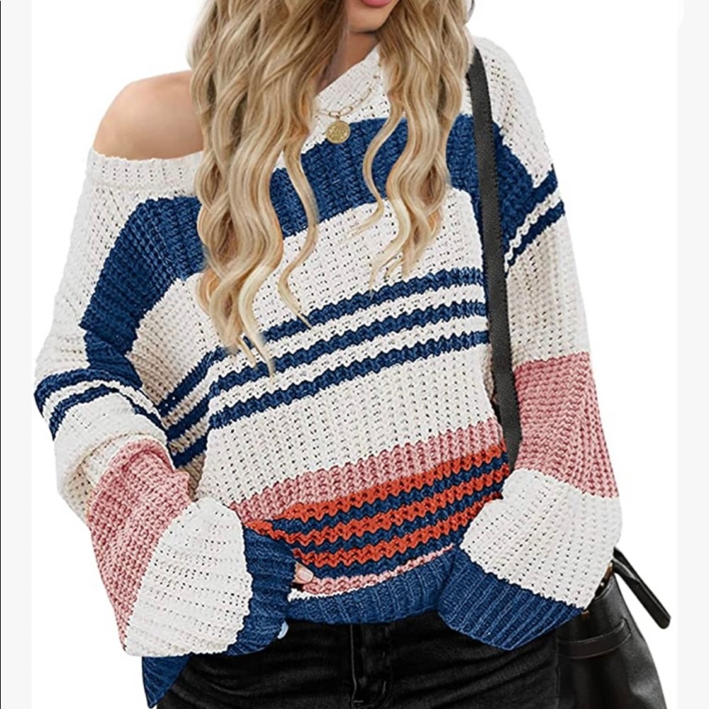 ZESICA Crew Neck Color Block Casual Loose Oversized Knitted Sweater XL Fall